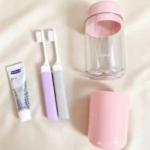 Portable Travel Bathroom Set, Travel Toiletry Kit with Toothbrush, Disposable Travel Toothbrush Set, Travel Essentials Gift Set.5-in-1 portable travel toothbrush cup with detachable toothbrush holder and lid. Leak-proof wash cup