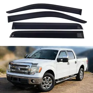 For 2009-2014 Ford F150 F-150 & 2010-2014 SVT Raptor SuperCrew Cab (4 Full Doors) - WheelX Tape-On Side Window Deflectors Rain Guards Vent Visors 4pc Set - Dark Smoke Tinted Sun Rain Wind Guard - Truck Exterior Accessories Tuning Mods