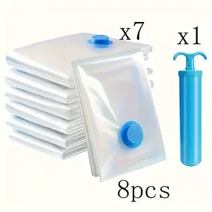 Set of 8 Extra Large Vacuum Storage Bags Measuring 40X60Cm, Including 1 Manual Pump - Ideal for Saving Space, Providing Air-Tight Compression, And Protecting Against Dust And Moisture,Suitable for Dorms, Closets