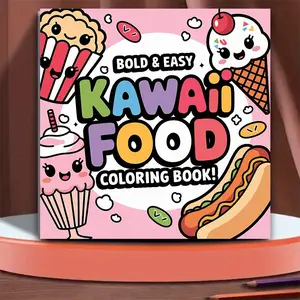 Adult Coloring Book for Relaxation, 20 Pages of Adorable Kawaii Food Illustrations, Fun Doodle Art for Friends Gatherings and Stress Relief, Food Theme