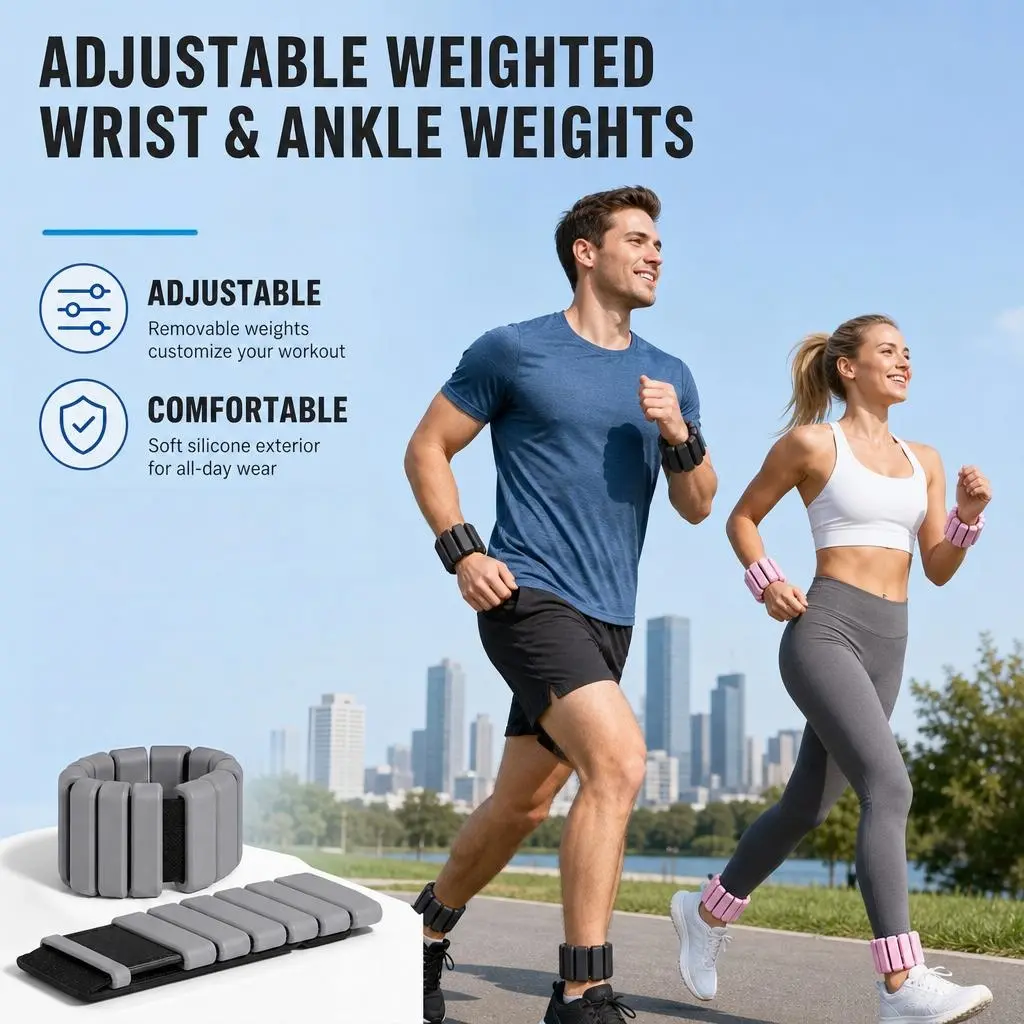 Adjustable Wrist & Ankle Weights, Removable Weight Silicone Bracelets for Fitness Walking Jogging Home Workout