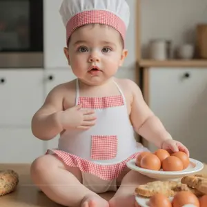 2pcs Baby Boy Apron Chef Hat Set, Baking Clothing for Kindergarten Art Painting, Photo Props, Chef Theme