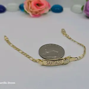 bracelet ID BRACELET with turtle gold-plated 6"inches figaro ENGRAVING AVAILABLE Leave a note with your name