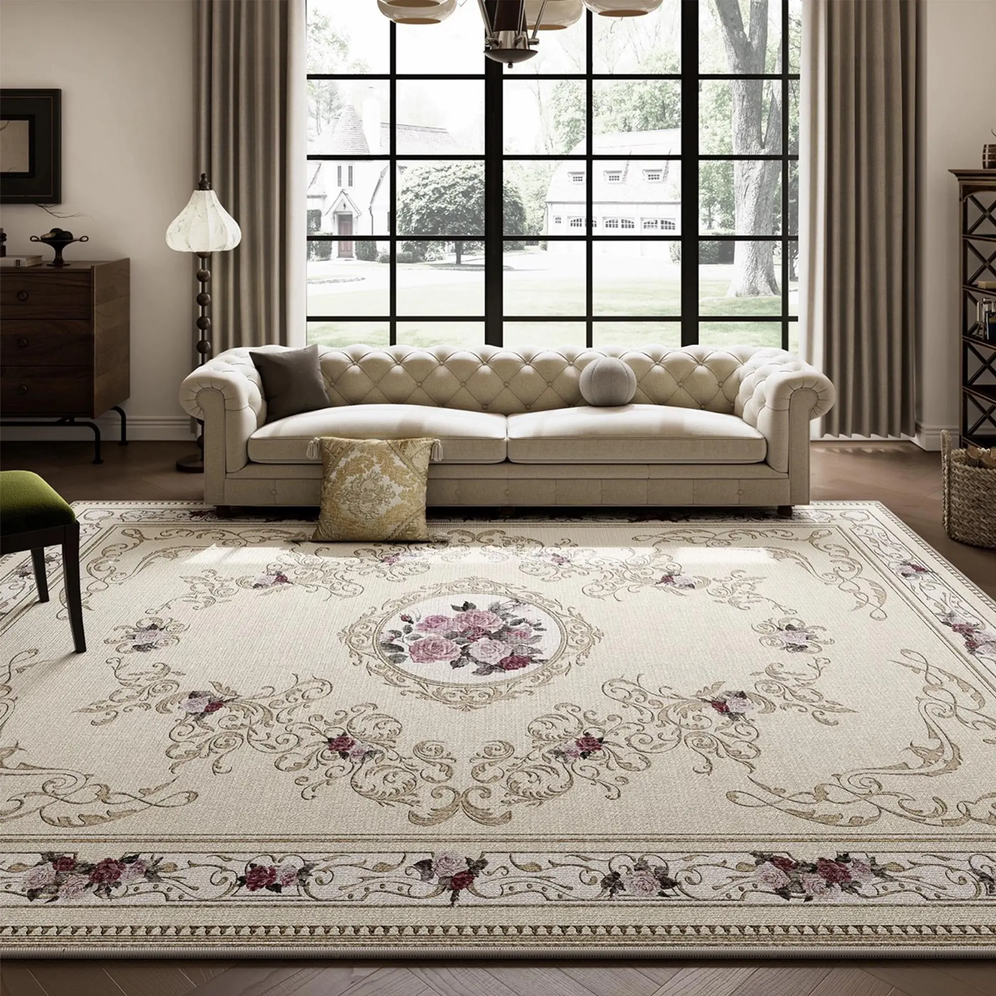 Vintage Flower Pattern Area Rug, House Decor Rug, 1 Count Non-slip Soft Floor Mat, Living Room Rug, Decorative Carpet for Home Living Room Bedroom Hotel Dormitory, Room Decor for Women