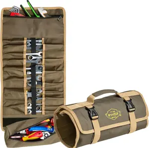 Heavy-Duty Tool Roll Bag, Canvas Organizer with Multi Pockets for Tools, Roll-Up Storage for Wrenches & Sockets, Compact & Portable