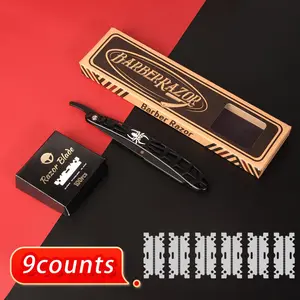 Men's Manual Razor Set, 1 Counts Razor Handle & 1 Box Blade & 6 Counts Blade Guard & 1 Counts Razor Box, Professional Barber Tool, Shaving Razors, For Men