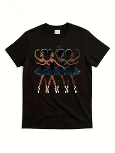 Heavyweight Cotton T-Shirt - African American Ballerina Graphic Tee with Three Ballet Dancers - Soft Breathable Crewneck Top for Dance Practice, Performances & Casual Attire - Unisex Casual Shirt for Women & Men - Machine Washable Everyday Outfit Essentia