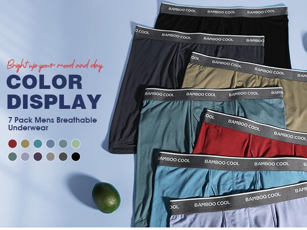 BAMBOO COOL Men's Boxer Briefs 7-Pack Ultra-Breathable 3D Support Pouch Tag-Free Waistband S to 3XL Comfortable Everyday Wear