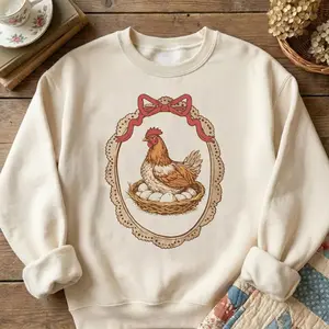 Vintage Farmhouse Chicken Hen On Nest Sweatshirt and T-Shirt