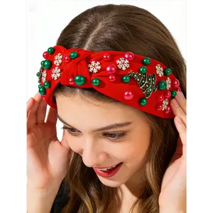 Christmas Headband for Women Christmas Tree Bow Snowflake Knotted Headband Jeweled Crystal Xmas Head Band Xmas Decorations Gifts