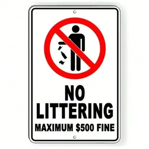 Aluminum No Littering Sign Prohibited with Bold Lettering UV Resistant and Durable for Outdoor Use Fine Notice Metal Signage