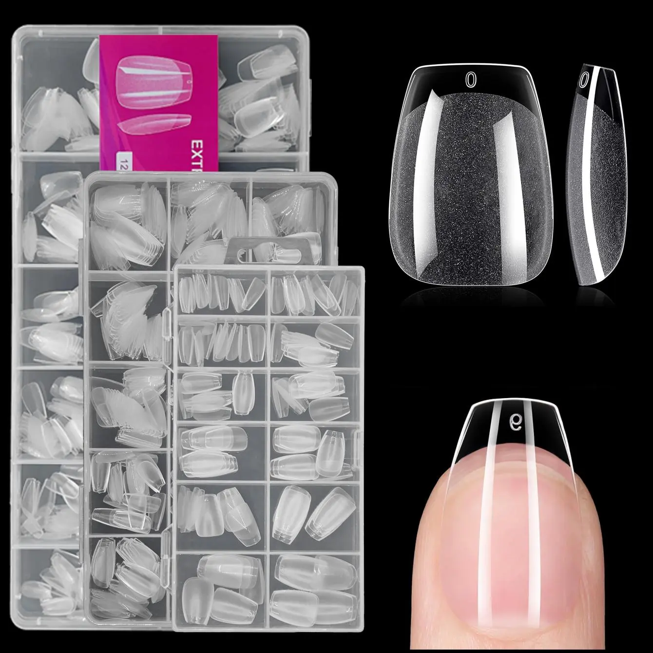 120/240/330/600pcs Short Coffin Nail Tips Soft Gel Clear Gelly Nail Tips Half Matte Half/Full Cover Short Ballet Nail Tips Acryl