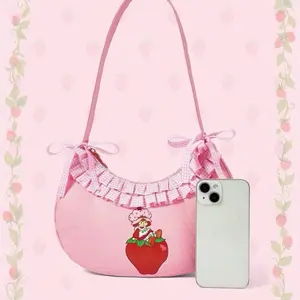 Strawberry Shortcake Shoulder Bag Women's Fashion Red Polka Dot Design with Bow Accents Charming Strawberry Theme for Casual Outings