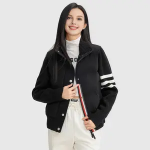 YAYA Women's Lightweight Knit Sleeve Down Jacket, Zip Up Stand Collar Quilted Puffer Coat, Casual Fashion Comfort Tops for Womenswear