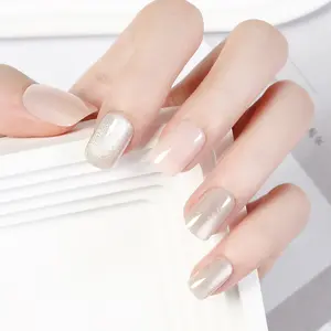 Shimmer Cat Eye Nail Stickers, J&j Nails, 24pcs Short Square False Nails, Glossy Single Color Finish, Easy to Apply, Comfortable & Durable