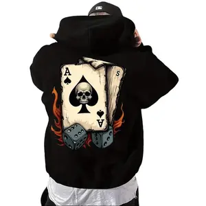 Men'S & Women'S Ace of Spades & Dice Graphic Hooded Sweatshirt - Green Poker-Themed Pullover with Pocket, Soft Stretch Fabric, All-Season Casual,Cotton Blend Drawstring Hoodie, Graphic Print Sweatshirt,Christmas Gift