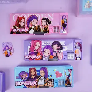 K-Pop Hunter Girl Duo-Layer Stationery Box, Multi-Functional Large Capacity Pencil Case with Sharpener, Kids School Supplies Organizer, Pencil Bag