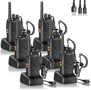 Walkie Talkies 6 Pack 16 Channel Two Way Radios with Earpieces, UHF Handheld Transceiver Walky Talky, 2-in-1 Type-C & Station Trending talkie Long Range Ham video Rechargeable Multi-Band global takies