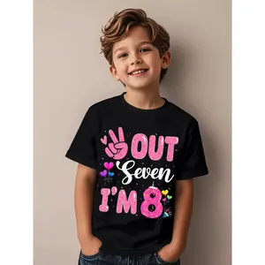 Peace Out Seven I'm 8 Doughnut Happy 8th Birthday Novelty Aesthetic Graphic Kid T-Shirt Casual Kid T Shirts Trending Tops Tees for Kid
