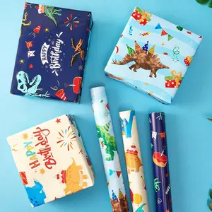 WERNNSAI Wrapping Paper Rolls 3 Pack with Cutting Lines Kids Birthday Gift Wrap for Boys Soccer Football Dinosaur Monster Truck Video Game Dogs Blue Space Blue Ocean Outer Space Party Supplies Baby Shower Holiday Favors Bulk Art Craft