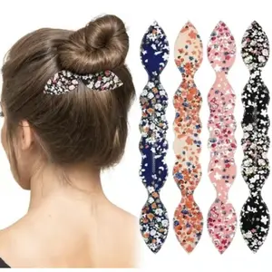 4 Pcs Deft Bun Maker French Twist Rabbit Ear Bun Twister Flower Flexible Quick Hair Styling Accessories for Women Girls