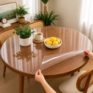Easy Clean Round Clear Durable Table Mat For Kitchen Heavy Duty Spill Proof Circular Waterproof Oilproof Table Protector Cover for Dining Table Coffee Table End Table Wood Surface Protection Scratch Resistant Cut to Fit BPA Free Transparent Vinyl Pad