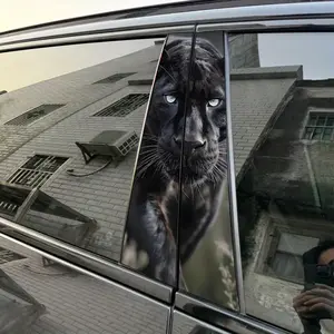 2pcs Black Panther Head Car Sticker B-Pillar DIY Center Pillar Film Decorative Car Accessory