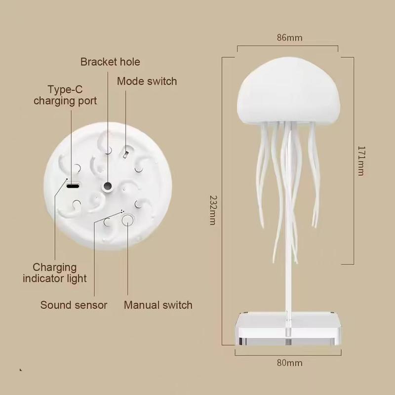 Jellyfish Design LED Lights for Bedroom, Voice-controlled Novelty Desk LED Light, USB Rechargeable RGB Color Changing Desktop Lamp, Cozy Lighting for Home Bedroom Living Room Decor, LED Lights, Modern Nighstand Lamps