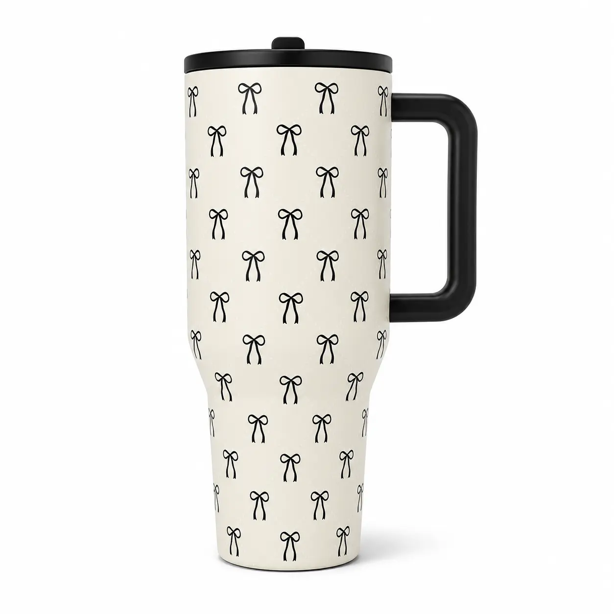 40oz Insulated Stainless Steel Tumbler with Handle and Straw,Black Bow Lovely  Leak Resistant Travel Cup for Women, HydroJug Large Capacity Bottle for Gym Office Car & Daily Use