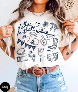 [Sale Up To 50%] Dallas Football Doodle Comfort Colors T Shirt,Cute Trendy Dallas Football Shirt,Dallas Game Day Tee Shirt,Gift for Dallas Football Fan Gift