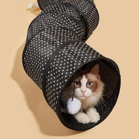 Polka Dot Pattern Foldable Cat Tunnel with Cat Plush Toy, Cat Tunnel Toy, Pet Supplies, Interactive Fun Cat Toy for Large, Medium and Small Cats