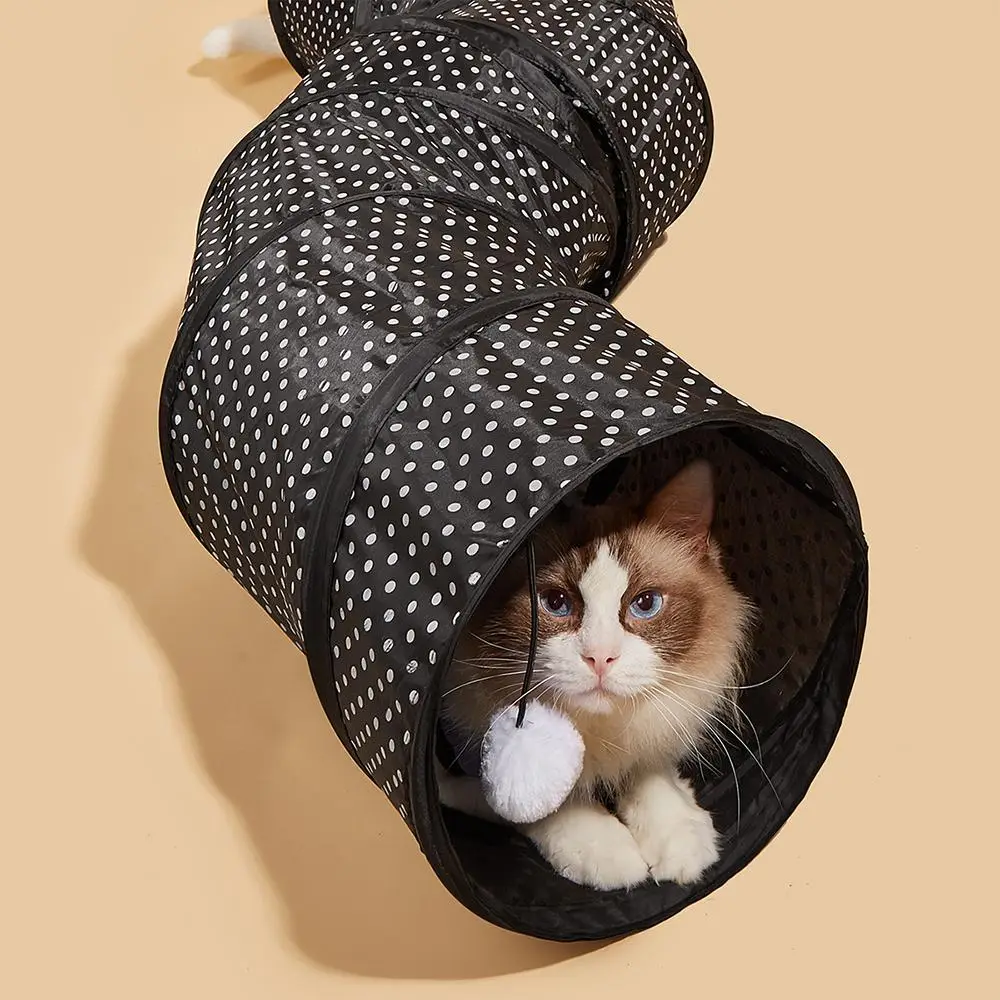 Polka Dot Pattern Foldable Cat Tunnel with Cat Plush Toy, Cat Tunnel Toy, Pet Supplies, Interactive Fun Cat Toy for Large, Medium and Small Cats