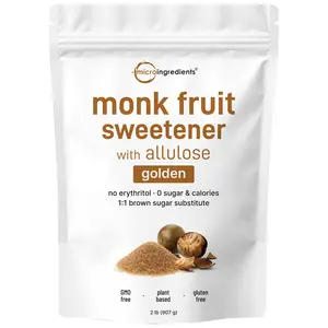 Micro Ingredients Golden Monk Fruit with Allulose Sweetener, 2 Lb – 1:1 Brown Sugar Substitute - No Erythritol, Zero Calorie
