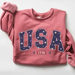 Vintage USA Sweatshirt, 4th of July Sweater, America Sweatshirt, USA est 1776, Patriotic Crewneck, Womens 4th of July Sweatshirt, Flag Sweatshirt - EVA RAMOS