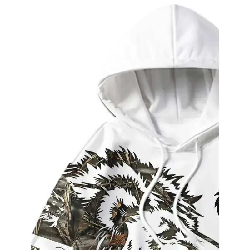 Polyester Hooded Tracksuit Set for Men - Casual Geometric Lion Print, 3D Digital Print Sweatshirt and Pants with Drawstring, Slight Stretch Fabric, Perfect for Spring/Fall Casual Wear Polyester Hooded Tracksuit Set for Men - Casual Geometric Lion Print, 3D Digital Print Sweatshirt and Pants with Drawstring, Slight Stretch Fabric, Perfect for Spring/Fall Casual Wear