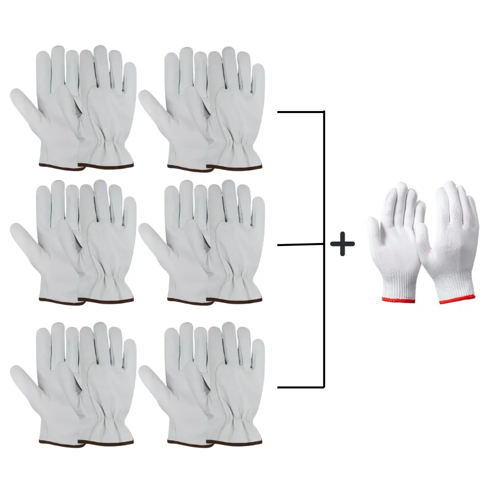 6-Pair Goatskin Leather Work Gloves, Soft, Durable Grip Safety Gloves for Construction Gear, Gardening, Mechanic & Outdoor Tasks