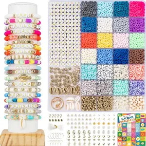 6000 Clay Beads Bracelet Making Kit | 24 Colors Flat Preppy Beads for Friendship Bracelets | Polymer Clay Beads with Charms for Jewelry Making, Crafts Gifts for Girls Ages 6-12, bracelet making kit beads, Polymer clay beads