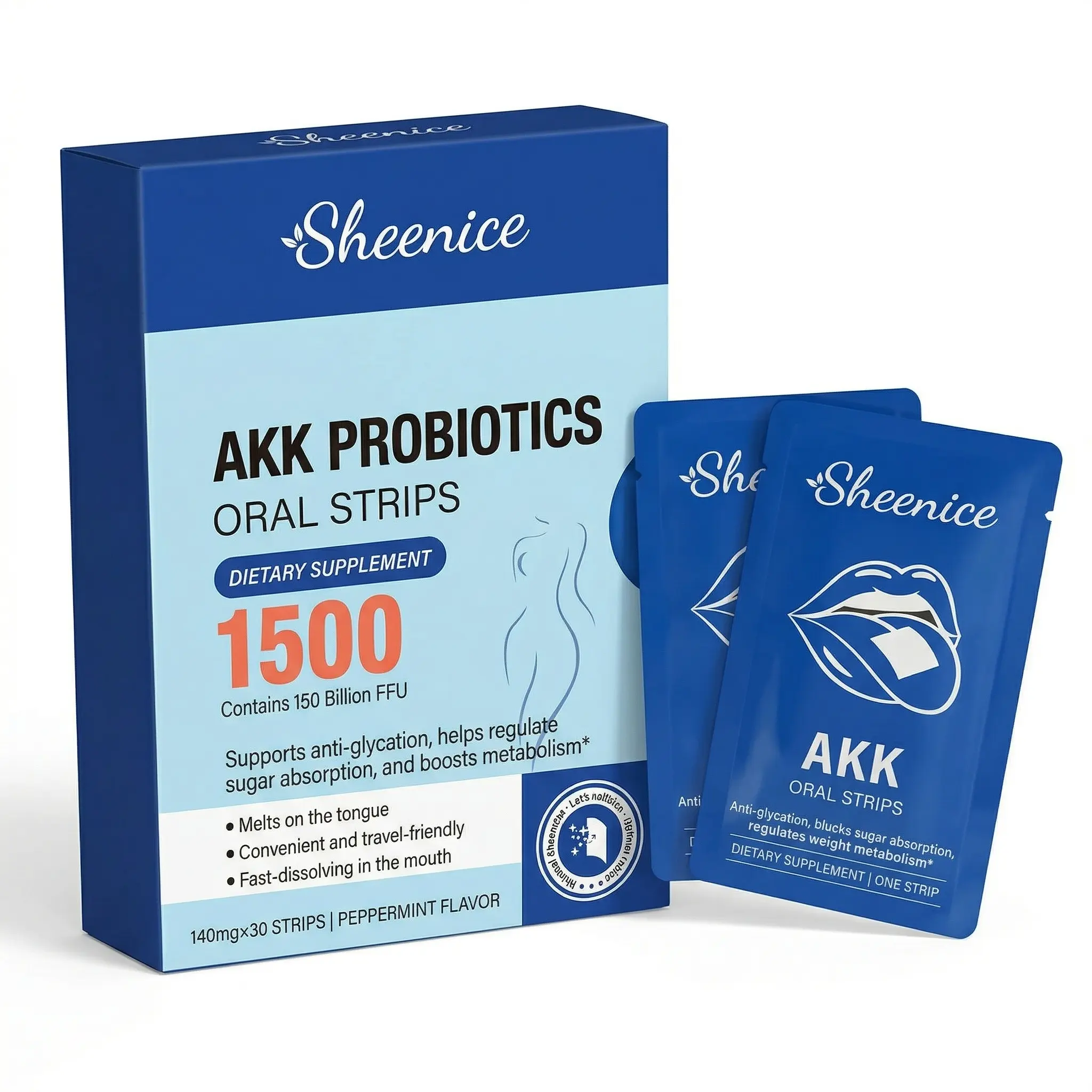 SHEENICE Liposomal AKK PROBIOTICS ORAL strips （140mg*30strips）Made in USA , PEPPERMINT FLAVOR