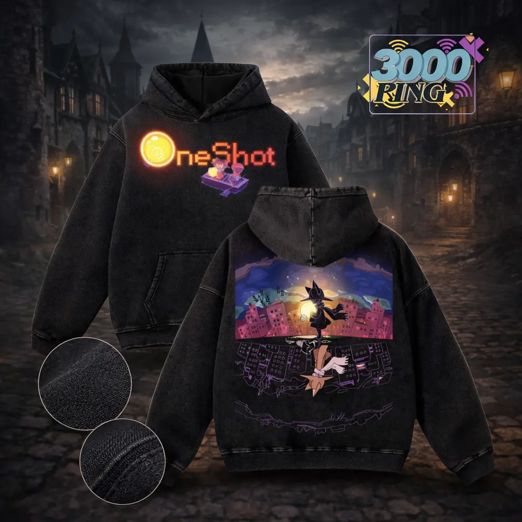 OneShot Vintage Wash Hoodie, Indie Puzzle Game Graphic T-Shirt, Retro Acid Wash Sweatshirt, Tank Top, Cute Niko Glowing Sun Art Merch, Cozy Adventure Gamer Fan Gift, Dreamy Aesthetic, Unisex Streetwear Cotton Apparel