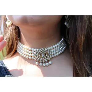 Kareena Kundan Pearl Necklace Set | Traditional Indian Choker | Bollywood Bridal Jewelry | Desi Wedding Necklace | Punjabi Bridal Jewelry