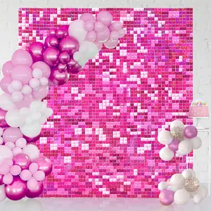 Hot Pink Shimmer Backdrop Panels Shimmer Wall Backdrop 24 Packs for Party Wedding Engagement Birthday Girls Parties Anniversary Decoration (6FTx4FT) Gift Light Artwork Banners Box Cloth