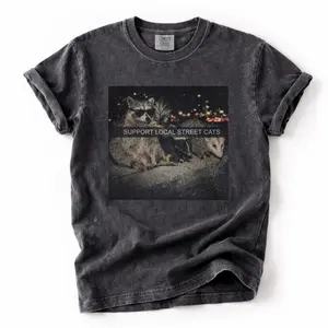 Comfort Colors Support Local Street Cats T-Shirt, Men & Women's Unisex Graphic Tee, Vintage 90s Animal Shirt, Raccoon-Skun Trash Panda Gifts