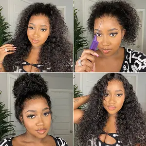 Vshow Hair Kinky Curly 360 Glueless Wear Go Wigs Invisible Drawstring Pre-cut Lace 360 Full Lace frontal Glueless Human Hair Wigs For Women