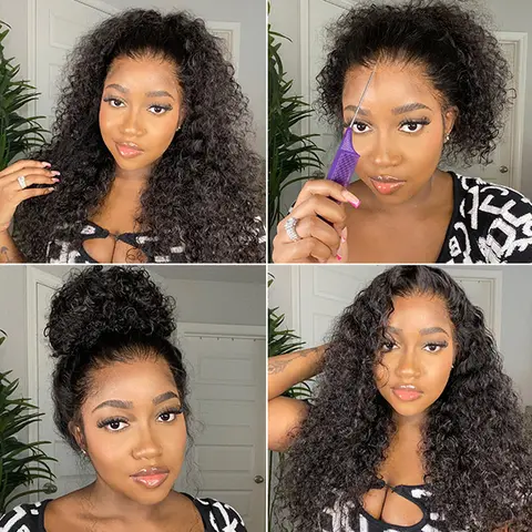 Vshow Hair Kinky Curly 360 Glueless Wear Go Wigs Invisible Drawstring Pre-cut Lace 360 Full Lace frontal Glueless Human Hair Wigs For Women