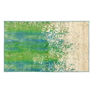 My Magic Carpet Hazel Chevron Teal Machine Washable Area Rug, 3x5 Stain Resistant, Non-Slip, Waterproof