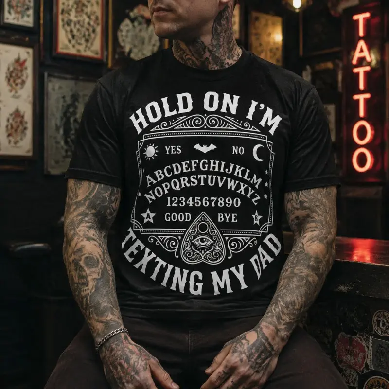 Men's Short-Sleeve Cotton Sports T-Shirt - Front Gothic Humor Graphic Print Top, Fall Casual Back to School Gift for Men