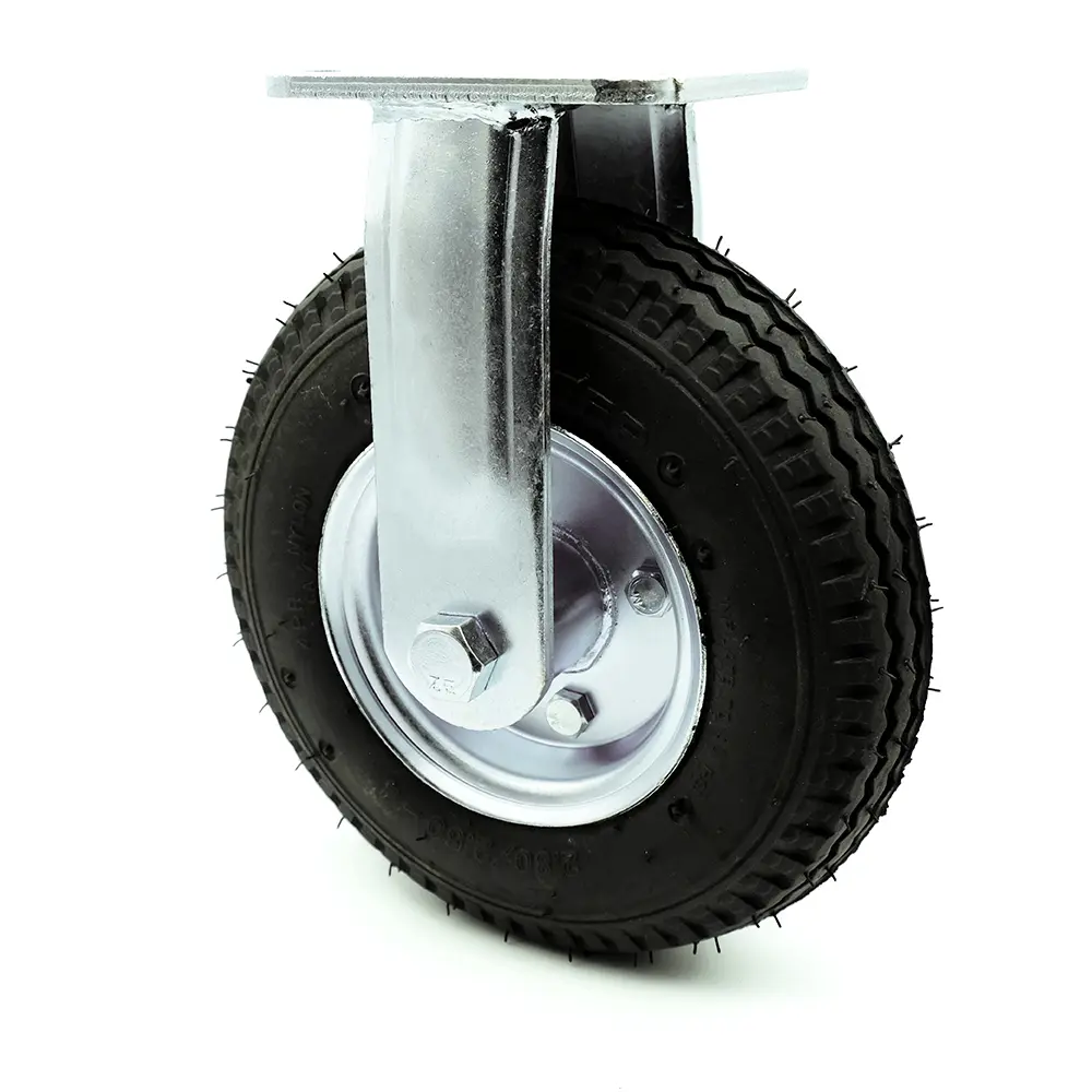 8 Inch Rigid Pneumatic Caster - Black Rubber Wheel - Heavy Duty Caster - 300 lbs. Capacity/Caster - Service Caster Brand