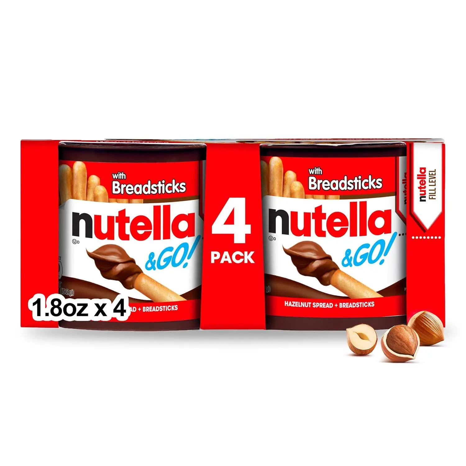 Nutella & Go Kids Snacks for Kids, Hazelnut Spread, 4 Pack, 1.8 oz