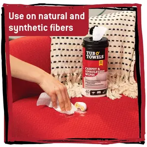 Tub O' Towels Carpet, Rug, and Upholstery Cleaning Wipes - Extra Strength Stain Remover, Odor-Fighting Power, Safe on Natural & Synthetic Fibers, 40-7” x 8” Wipes Per Tub, Light Citrus Scent