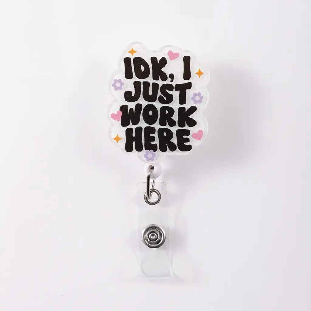 1pc Retractable Badge Reel Sticker Roll, "IDK I Just Work Here" Employee Badge Tag, Funny Office Humor Accessory, Badge Accessories, Perfect Gift for Workers